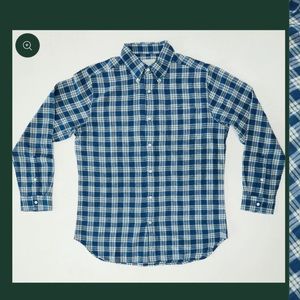 Wythe Indigo Cotton/Linen Button Down Shirt - Railroad Plaid